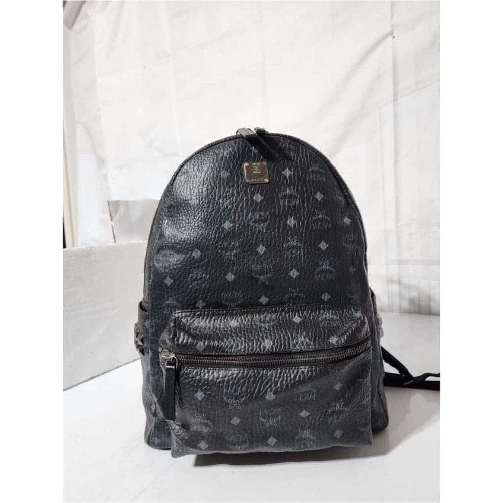 Authentic MCM Visetos Stark Leather Backpack Black